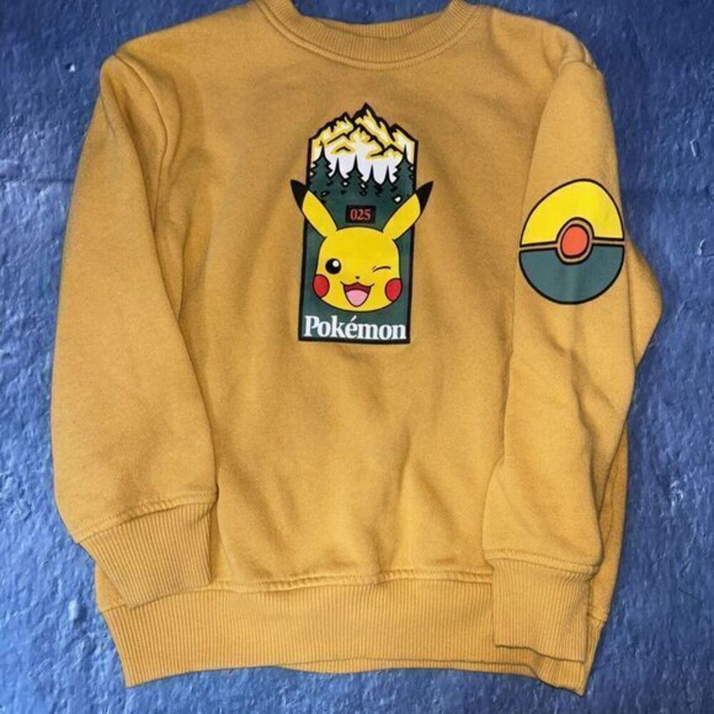 Boys Pokemon Long‎ Sleeve Pullover Sweatshirt Mustard Yellow XS